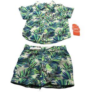 Wonder Nation Boy's 2 Piece Shirt and Short Set 3-6 Month Green New With Tags